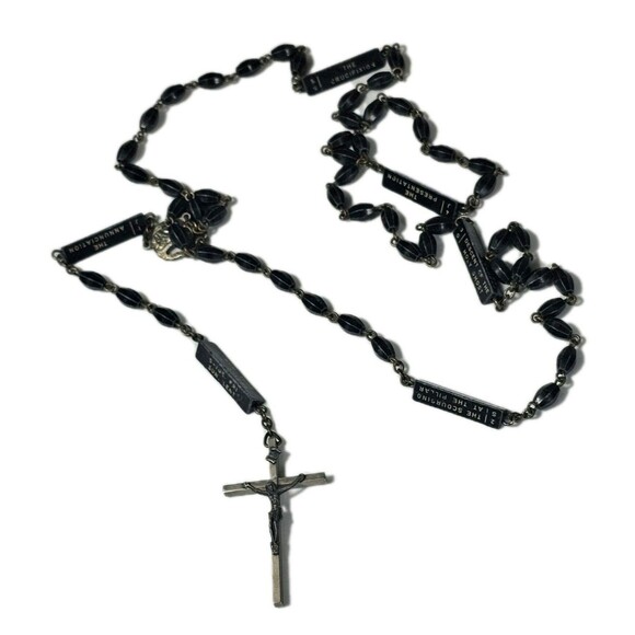 Black Rosary with Mystery and Sorrowful Mysteries Markers +Crucifix & Bead Chain - Picture 1 of 13